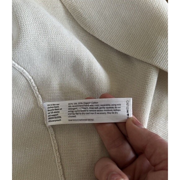 Eileen Fisher Cardigan Knit Open Front Silk Cotton Oatmeal Beige Sleeveless - Picture 8 of 9